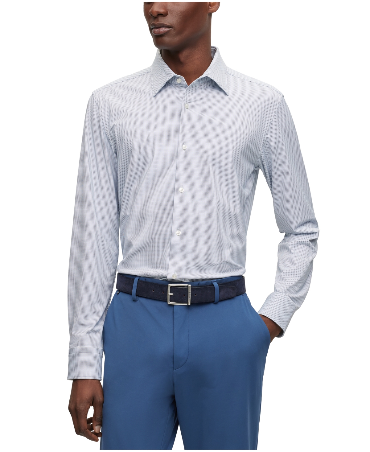 Hugo Boss Boss By  Men's Structured Performance-stretch Fabric Slim-fit Dress Shirt In Dark Blue