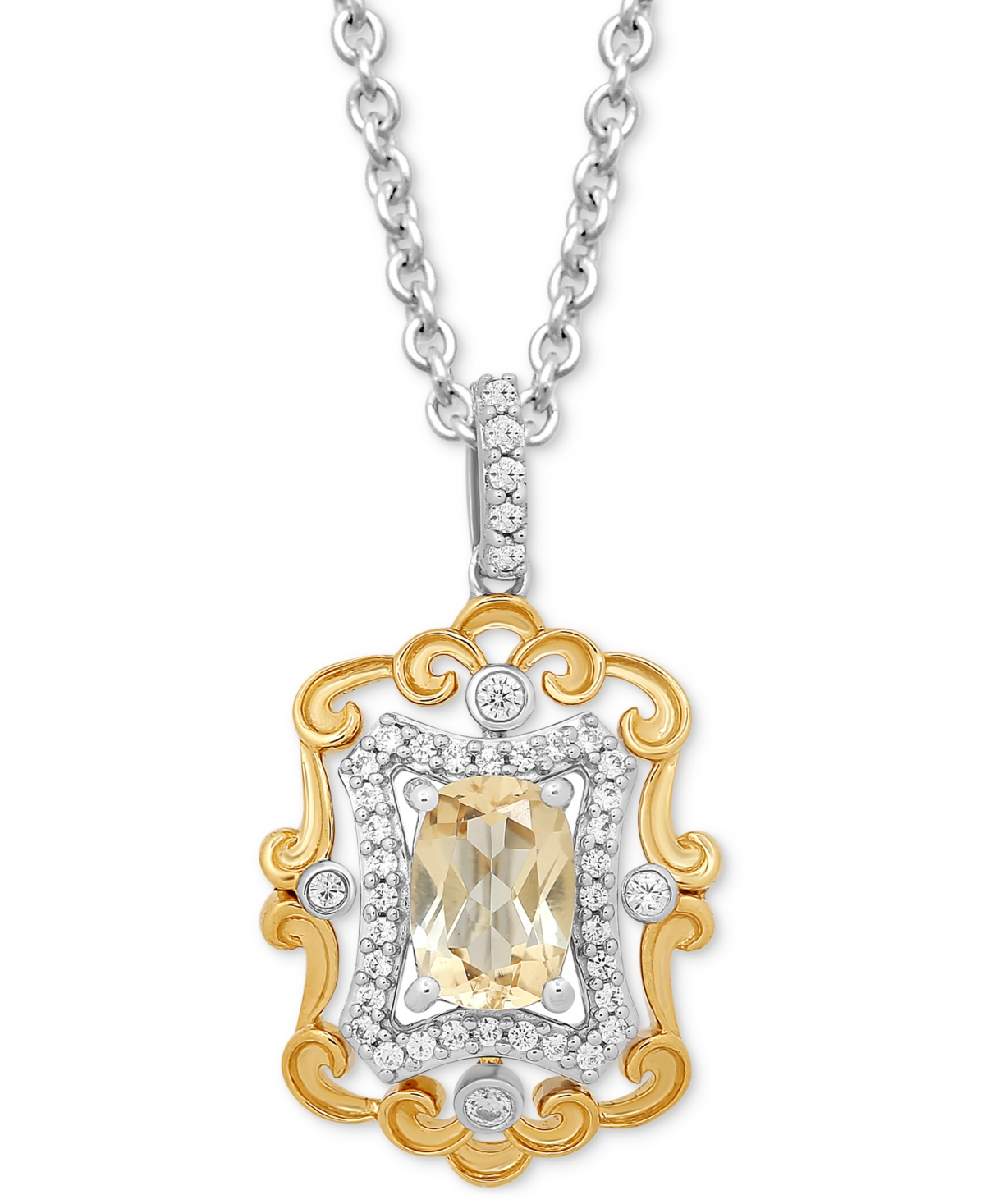 Citrine (7/8 ct. t.w.) & Diamond (1/5 ct. t.w.) Belle Pendant in Sterling Silver & 14k Gold, 16" + 2" extender - Two-Ton