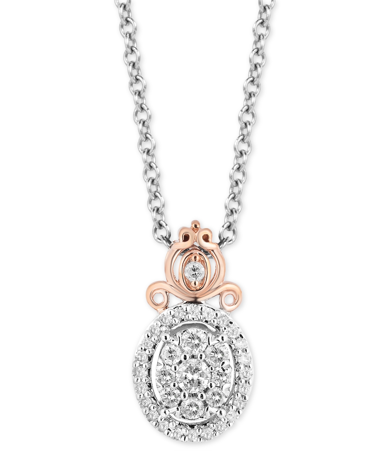 Diamond Cinderella Carriage Pendant Necklace (1/5 ct. t.w.) in Sterling Silver & 14k Rose Gold-Plate, 16" + 2" extender