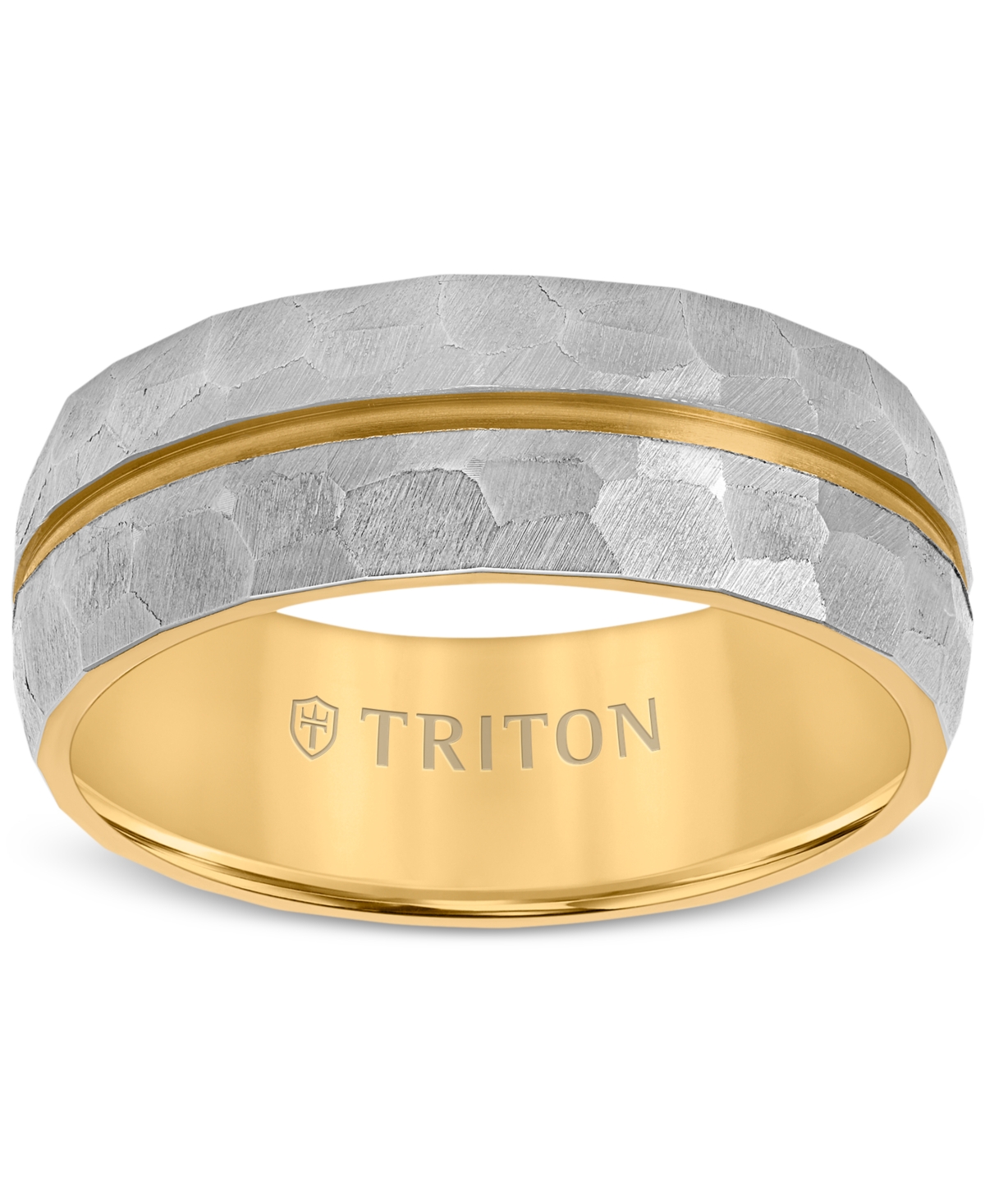 Triton Men's Double Row Comfort Fit Wedding Band in Titanium & Yellow Pvd-Plate - Yellow