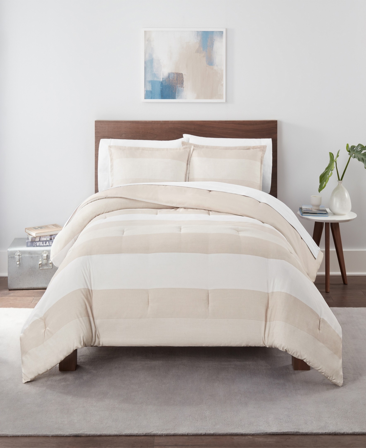 Serta Simply Clean Billy Textured Stripe Microbial-resistant 3-piece Comforter Set, King In Natural