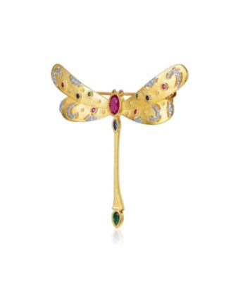 14K Gold Plated Red Genuine Stone Dragon Fly Pin