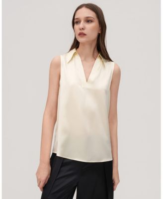 V-Neck Sleeveless Silk Violet Blouse For Women