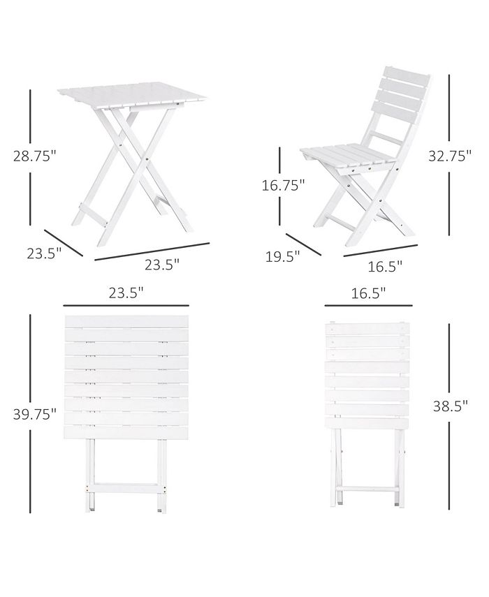 Outsunny Folding Patio Bistro Set, Outdoor Pinewood 2 Folding Chairs