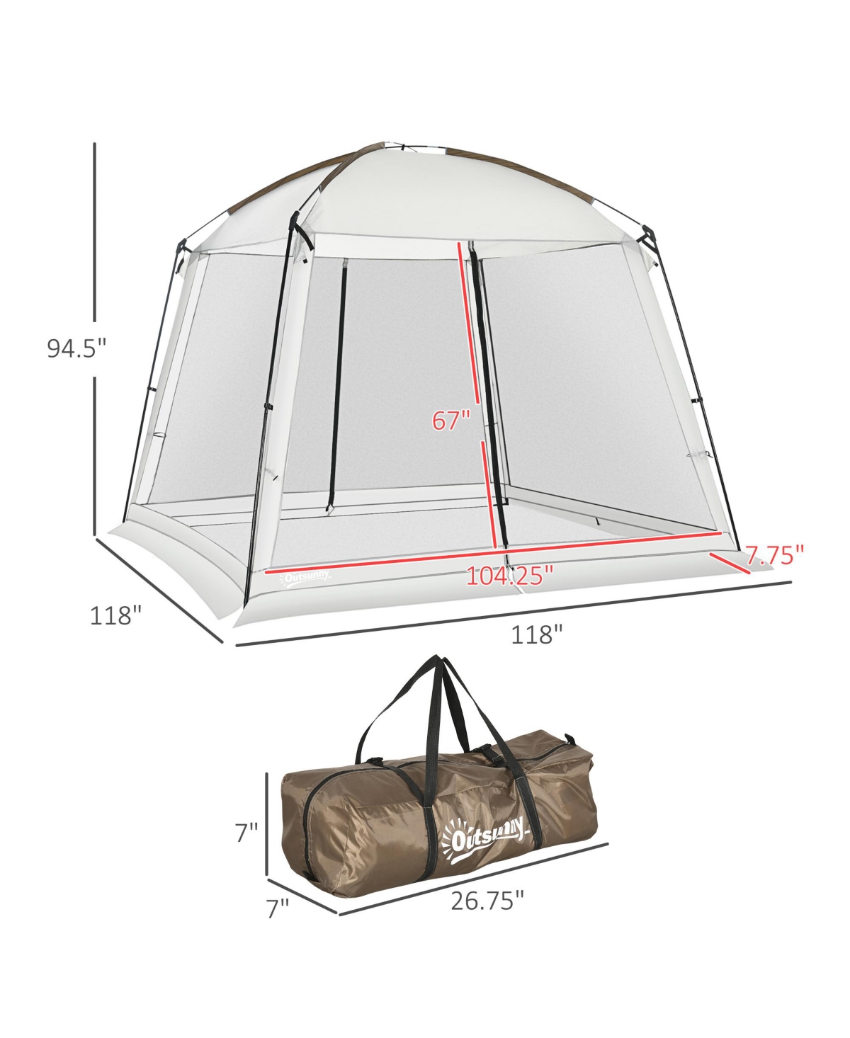 Outsunny Screen House Room, UV50+ Screen Tent with 2 Doors and Carry Bag, Easy Setup, for Patios Outdoor Camping Activities