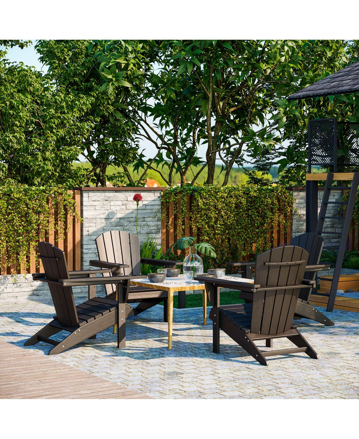 Outsunny Adirondack Chair with Cup Holder, All Weather Patio Chair Hdpe Lounger, Fire Pit Seating High Back and Wide Seat for Outdoor, Backyard, Garde