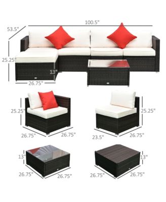 6-Piece Outdoor Patio Rat Wicker Furniture Sofa Set w/ Cushion