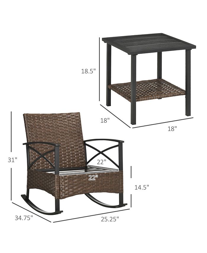Outsunny 3 Piece Rocking Wicker Bistro Set, Outdoor Patio Furniture Set