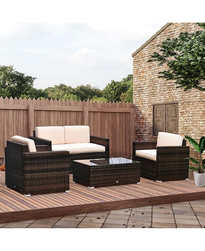 Outsunny 4Piece Rattan Wicker Furniture Set, Outdoor Cushioned