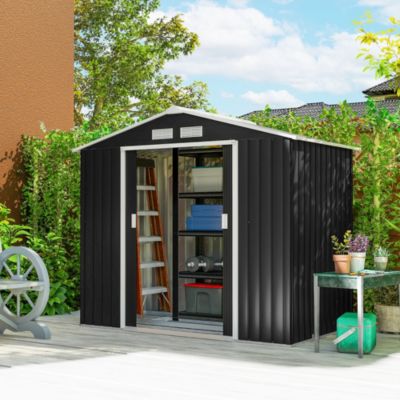 7&#39; x 4&#39; Storage Shed Garden Tool House w/ Vents Doors Dark