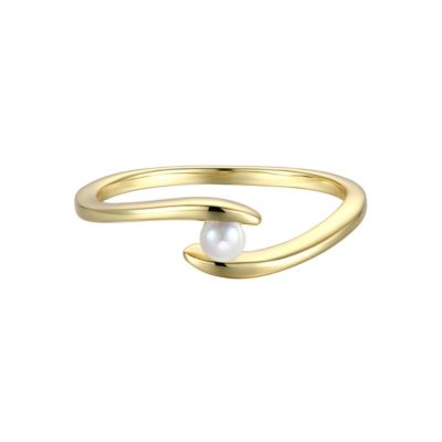 Gv Sterling Silver 14k Gold Plated With White Freshwater Pearl Ocean Wave Stacking Ring