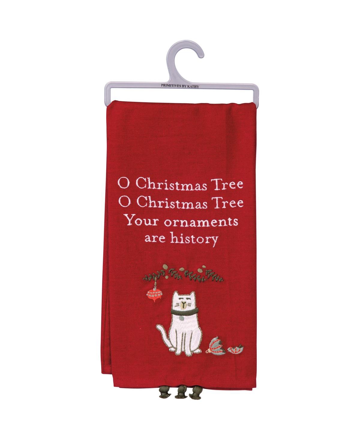 Primitives by Kathy Dish Towel Cat Ornaments - Red and White