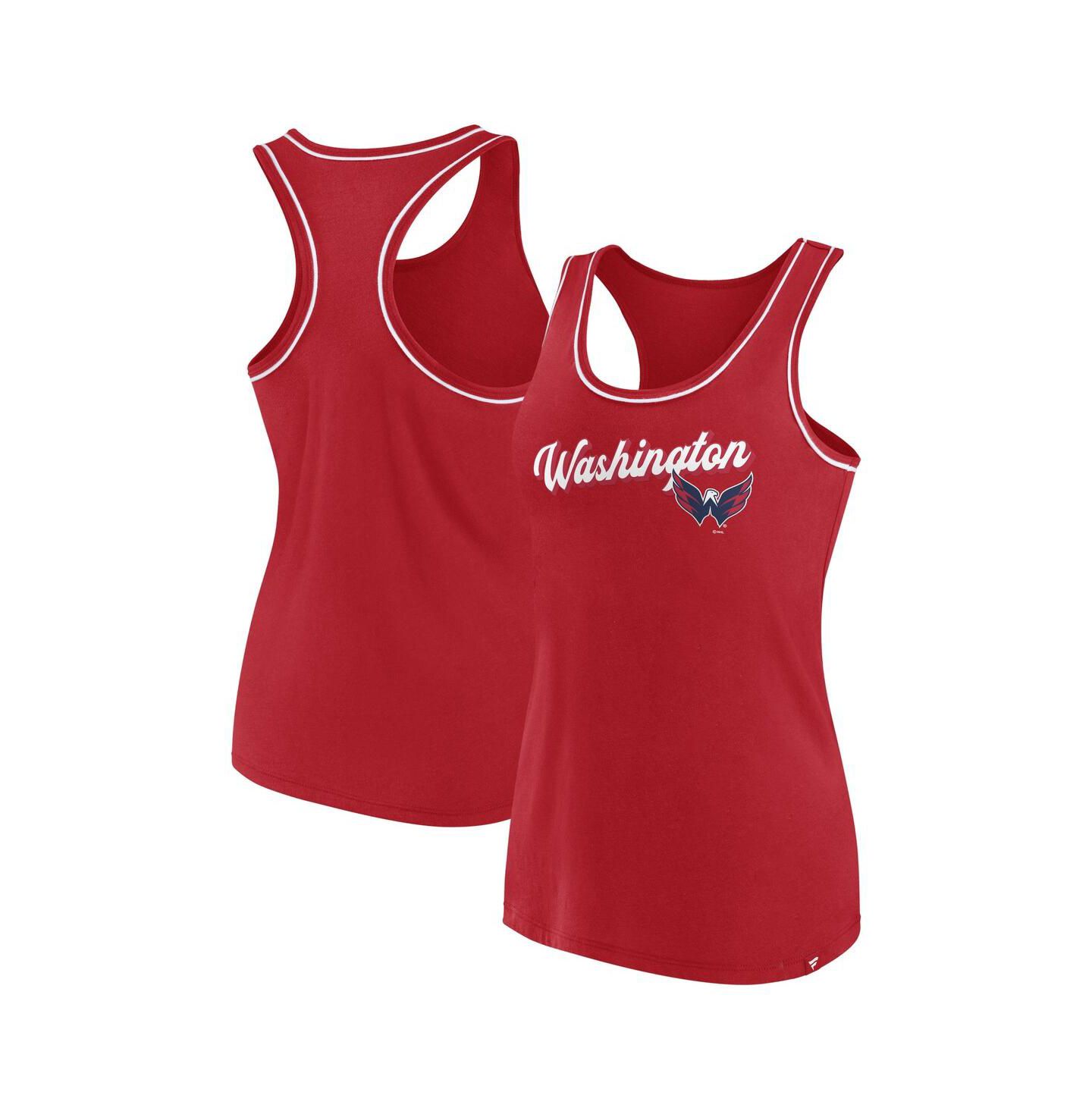 Женский топ Fanatics Red Washington Capitals Wordmark Logo Racerback Scoop Neck — фото 2