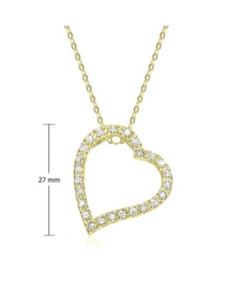14k Gold Cubic Zirconia Ribbon Heart Halo Floating Pendant Necklace