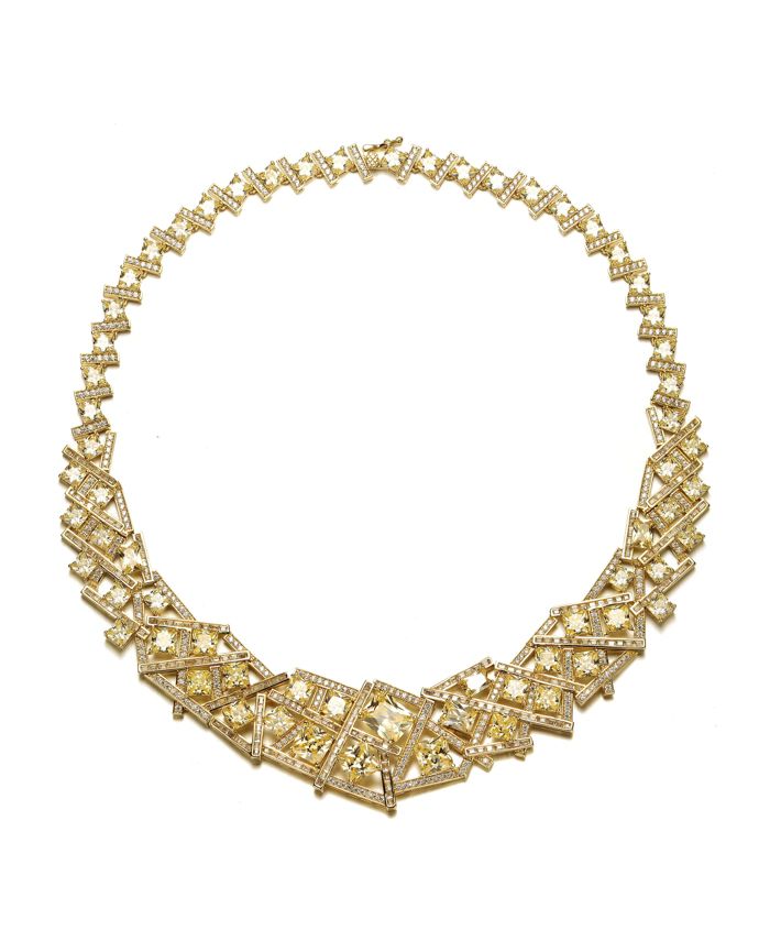 Rachel Glauber 3D Graduated Basketweave CZ Cluster Statement Necklace