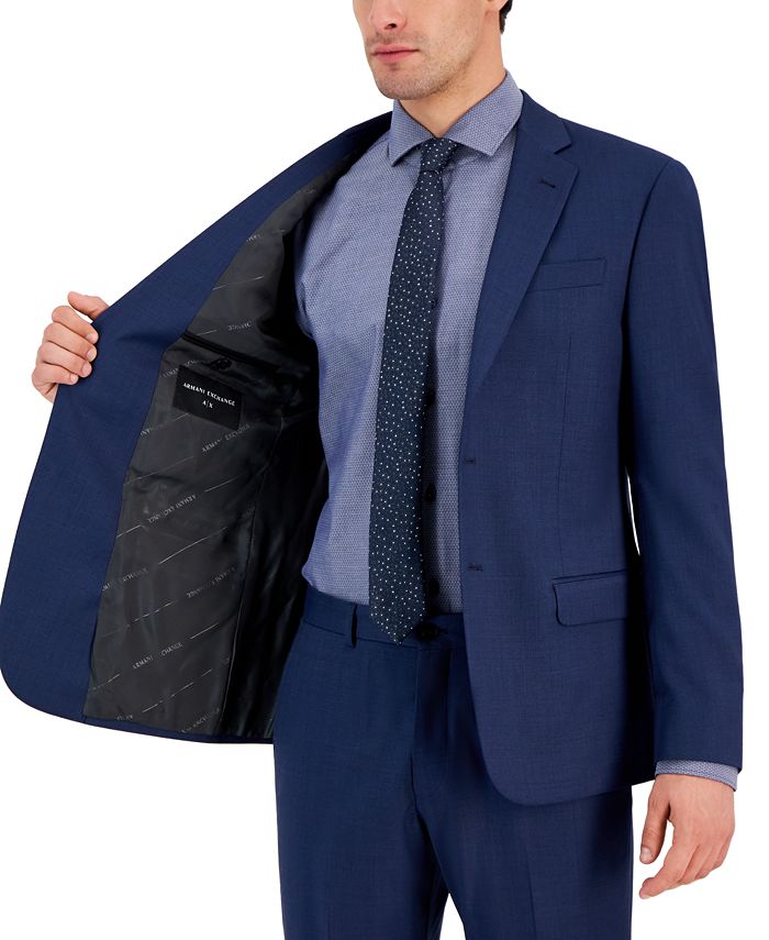 Men's Slim-Fit Blue Textured Wool Blend Suit Jacket