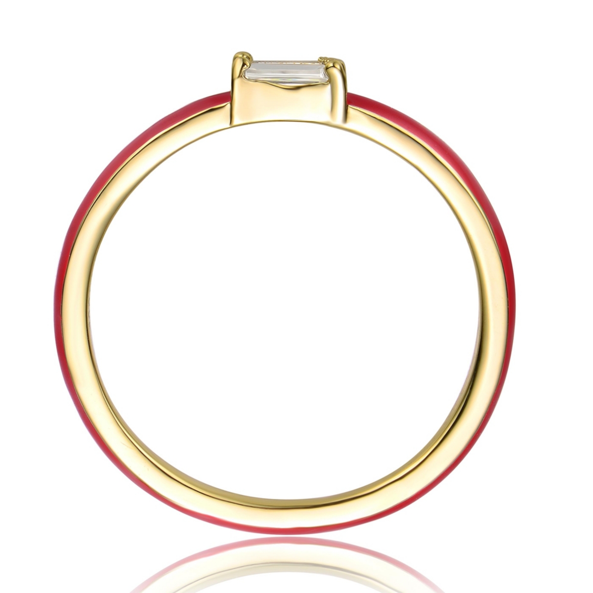 Rachel Glauber Ra Young Adults/Teens 14k Yellow Gold Plated with Cubic Zirconia Baguette Solitaire MagentaEnamel Slim Stacking Ring - Red