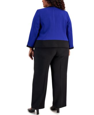 Kasper Plus Size Open-Front Jacket, Printed Top, & Pull-On Pants
