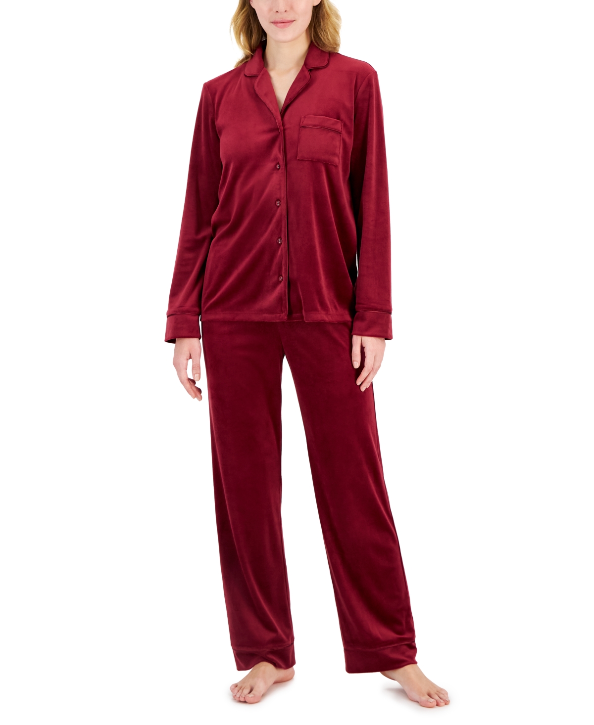 Inc International Concepts Plus Size Women's Embossed Velour Notch Packaged Pajamas Set, Created For Macy's In Harvest Wine