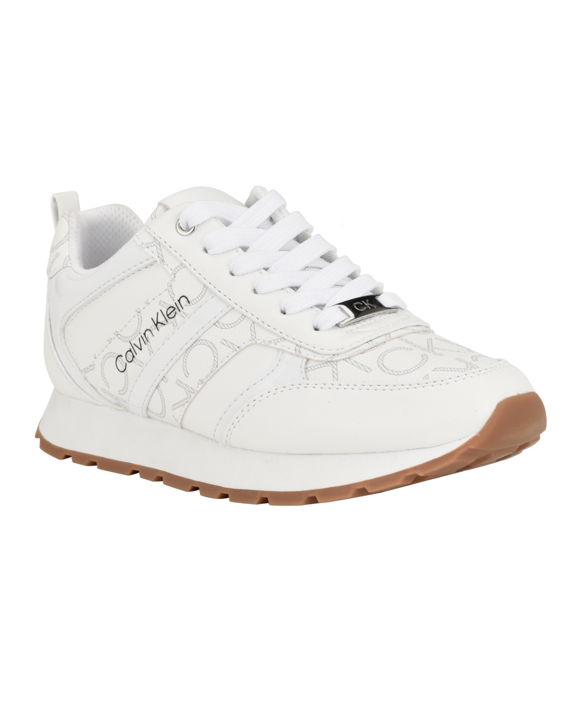 Shop Calvin Klein Women's Carlla Round Toe Lace-up Sneakers In White Multi Logo