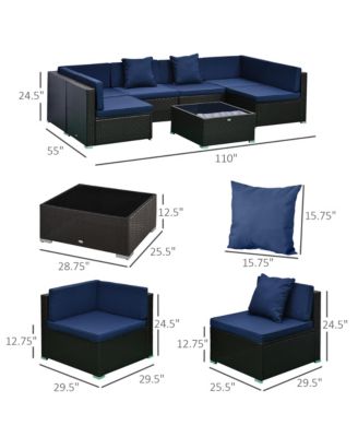 7-Piece Patio Furniture Sets Outdoor Wicker Conversation Sets All Weather PE Rattan Sectional sofa set with Cushions & Tempered Glass Desktop, Dark Blue
