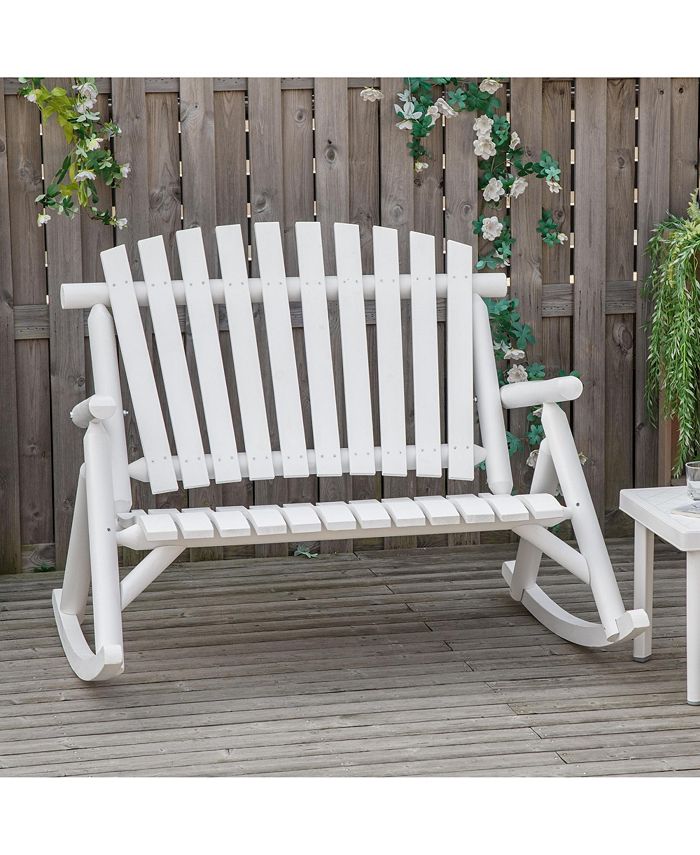 Outsunny Wooden Porch Rocking Chair, Wood Double Adirondack, 2 Person ...