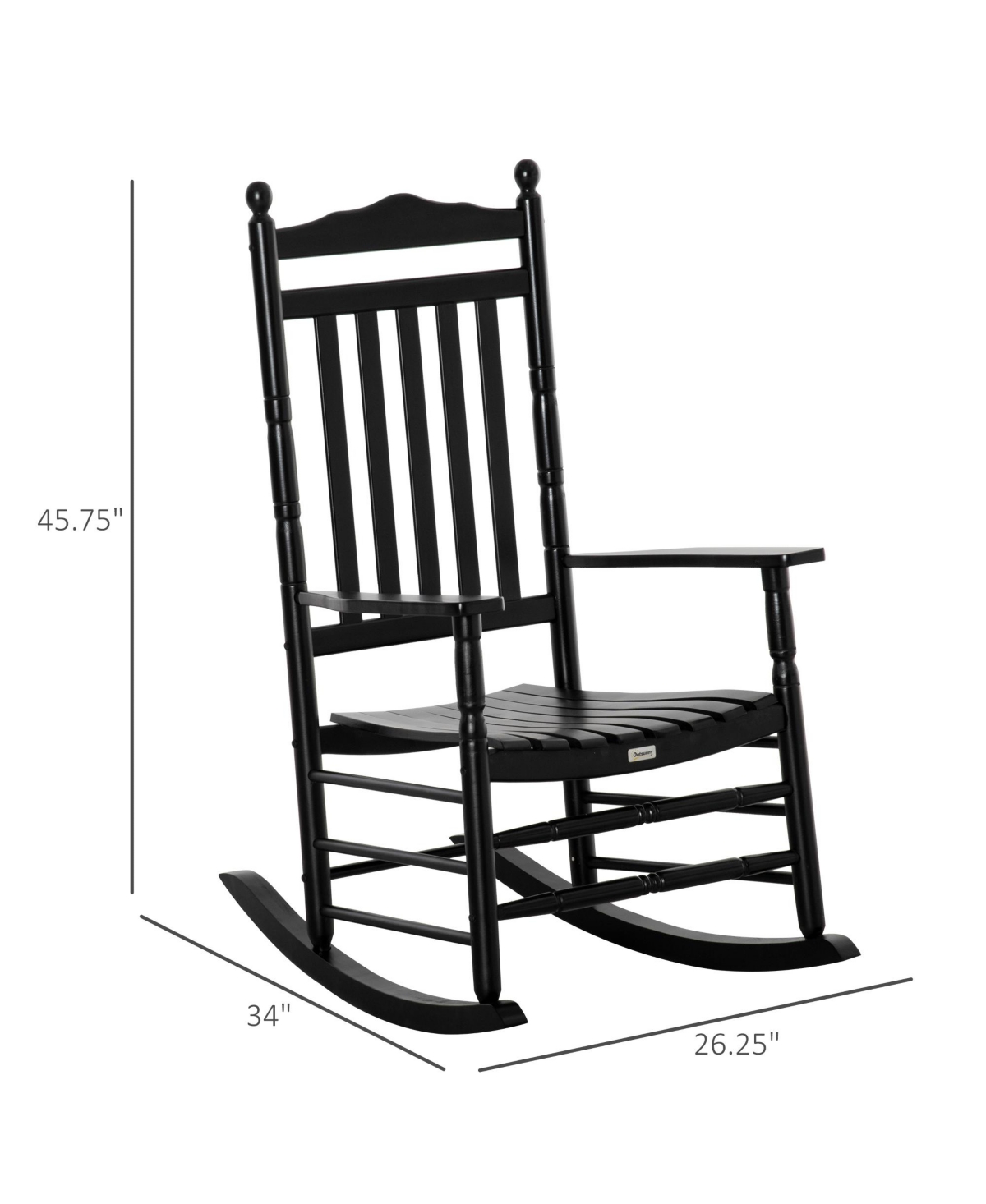 Outsunny Traditional Wooden High-Back Rocking Chair for Porch, Indoor/Outdoor,- Black