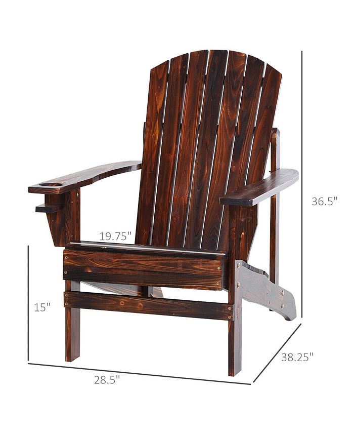 Outsunny Wooden Adirondack Chair, Outdoor Patio Lawn Chair with Cup