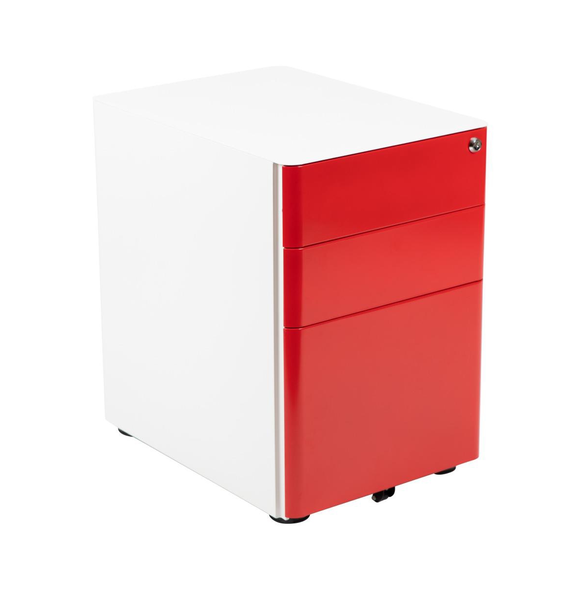Emma+oliver Modern 3-drawer Mobile Locking Filing Cabinet Storage Organizer In White And Red
