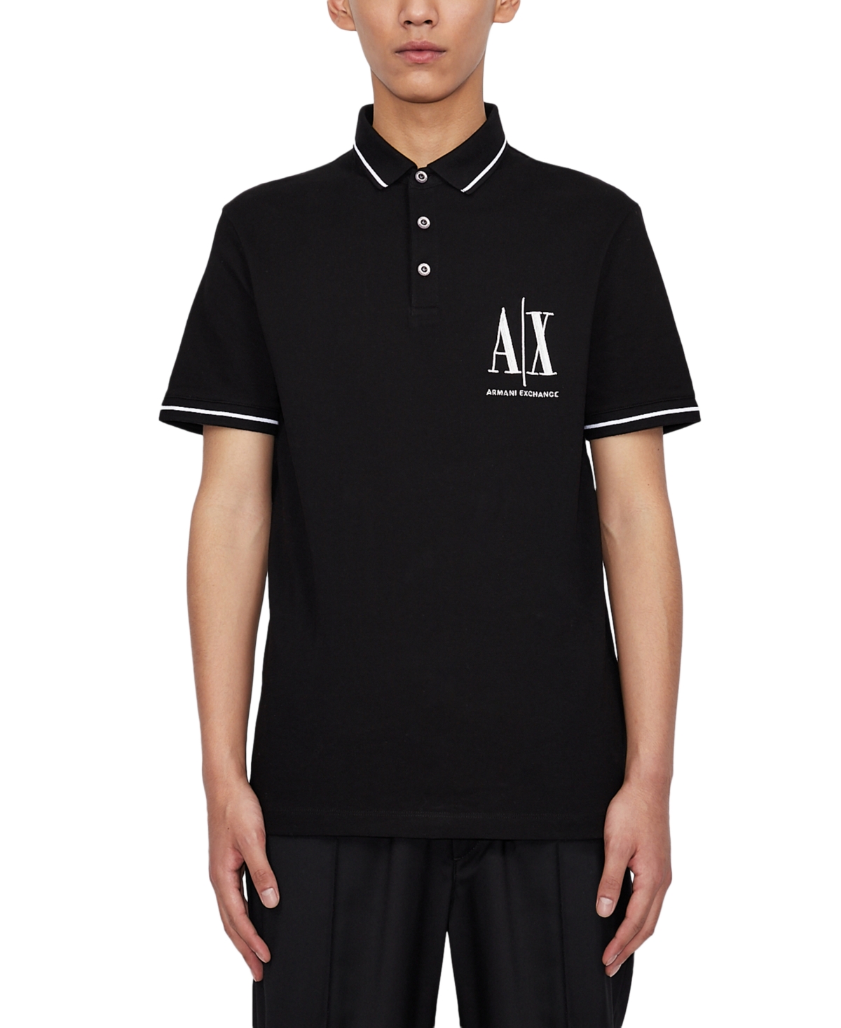 A X Armani Exchange Men's Icon Tipped Embroidered Logo Pique Polo Shirt In Black
