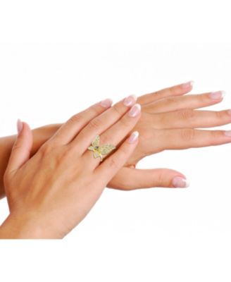 RA 14K Gold Plated Black Cubic Zirconia Butterfly Ring