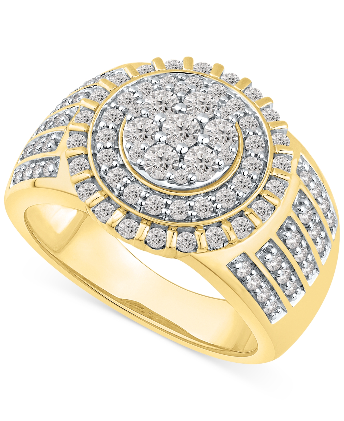 Macy's Men's Diamond Halo Cluster Ring (1-1/2 Ct. T.w.) In 10k Gold In Yellow Gold