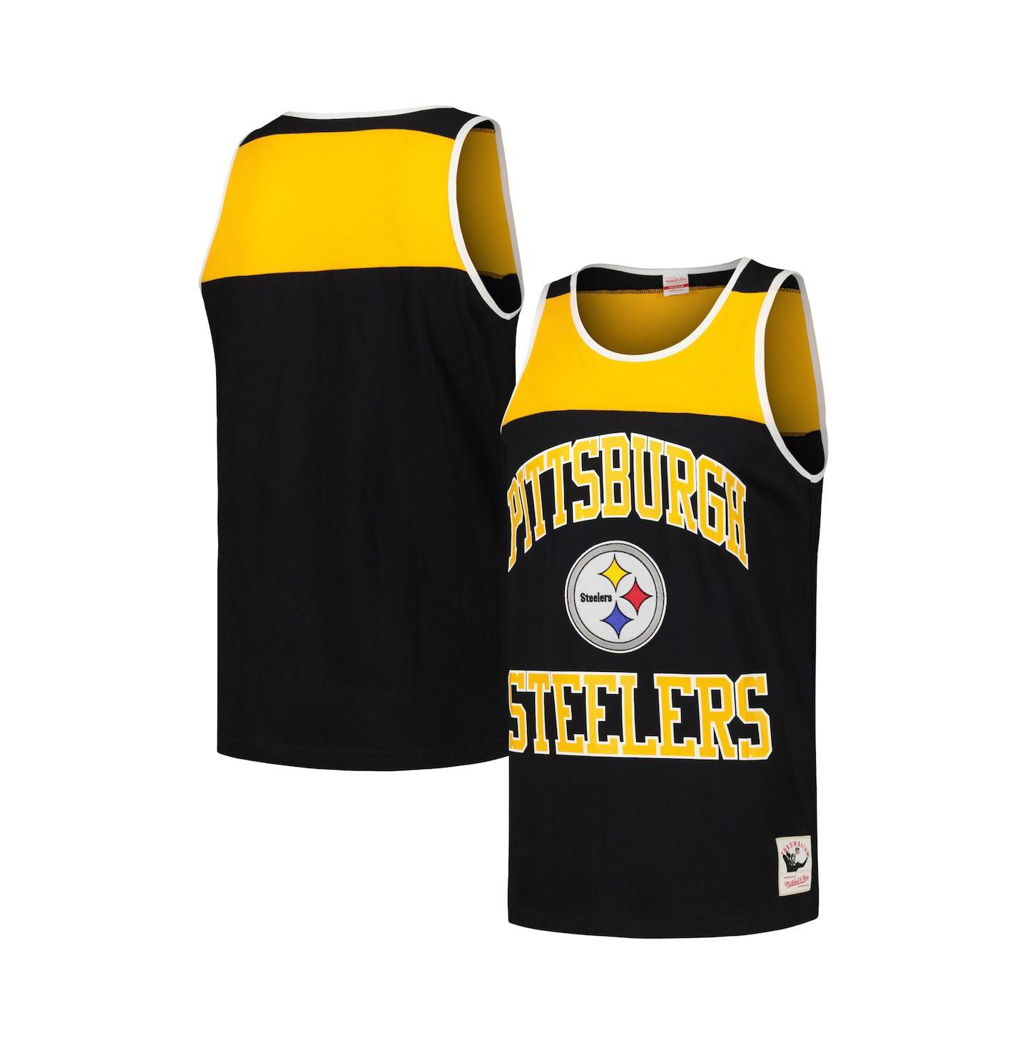 Мужской топ Mitchell & Ness Black and Gold Pittsburgh Steelers Heritage Colorblock — фото 1