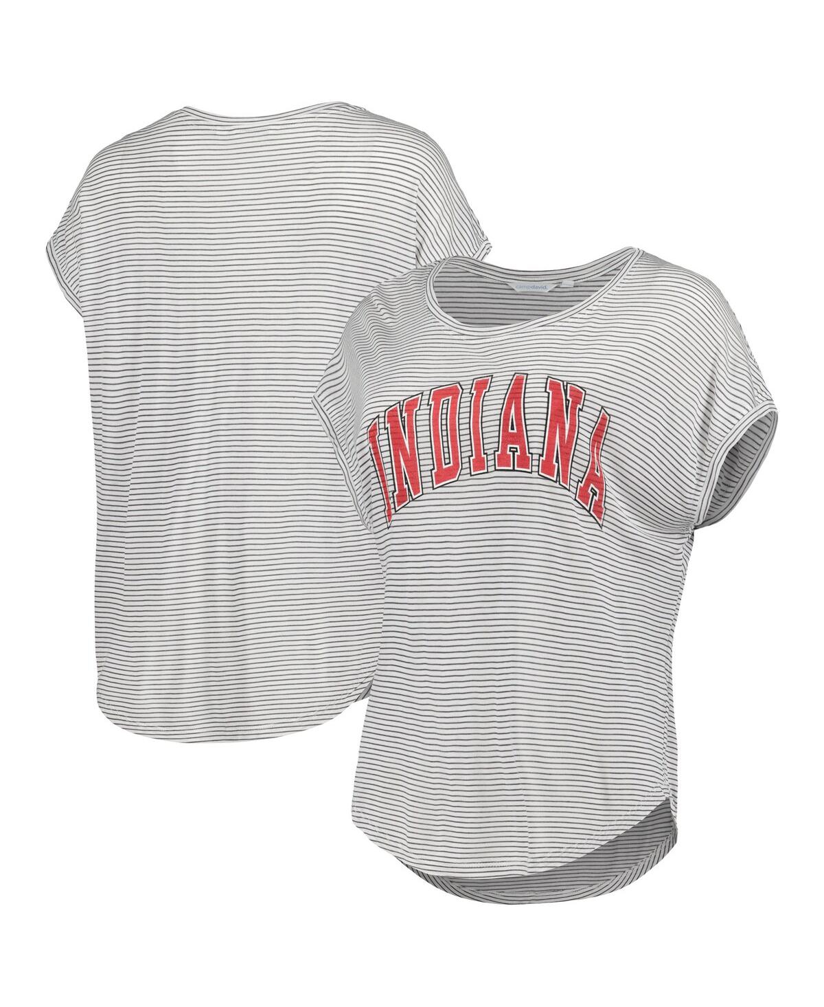 Women's White, Charcoal Indiana Hoosiers Day Trip Striped Scoop Neck T-shirt - White, Charcoal