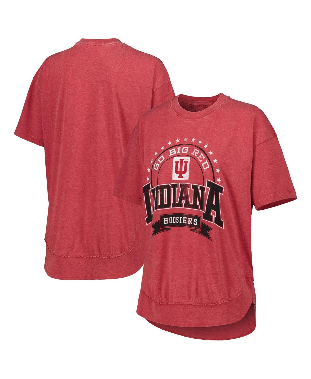Shop Pressbox Women's  Heather Crimson Indiana Hoosiers Vintage-like Wash Poncho Captain T-shirt