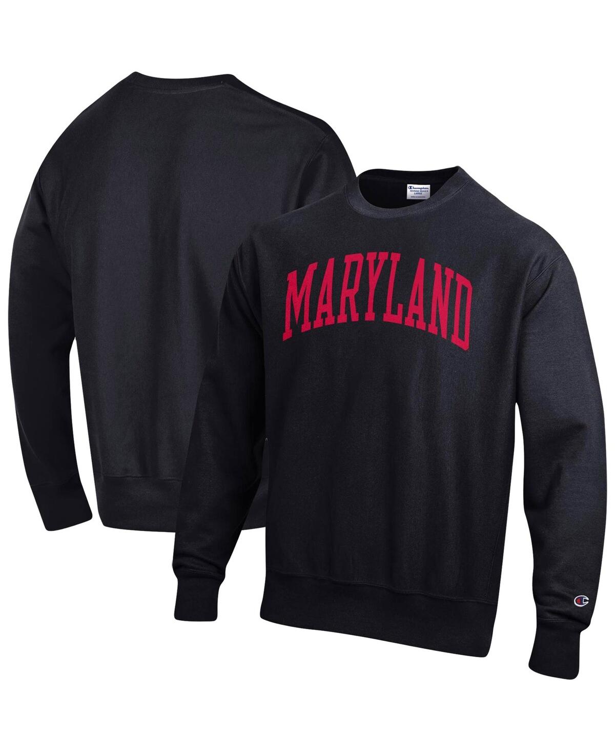 Shop Champion Men's  Black Maryland Terrapins Arch Reverse Weave Pullover Sweatshirt