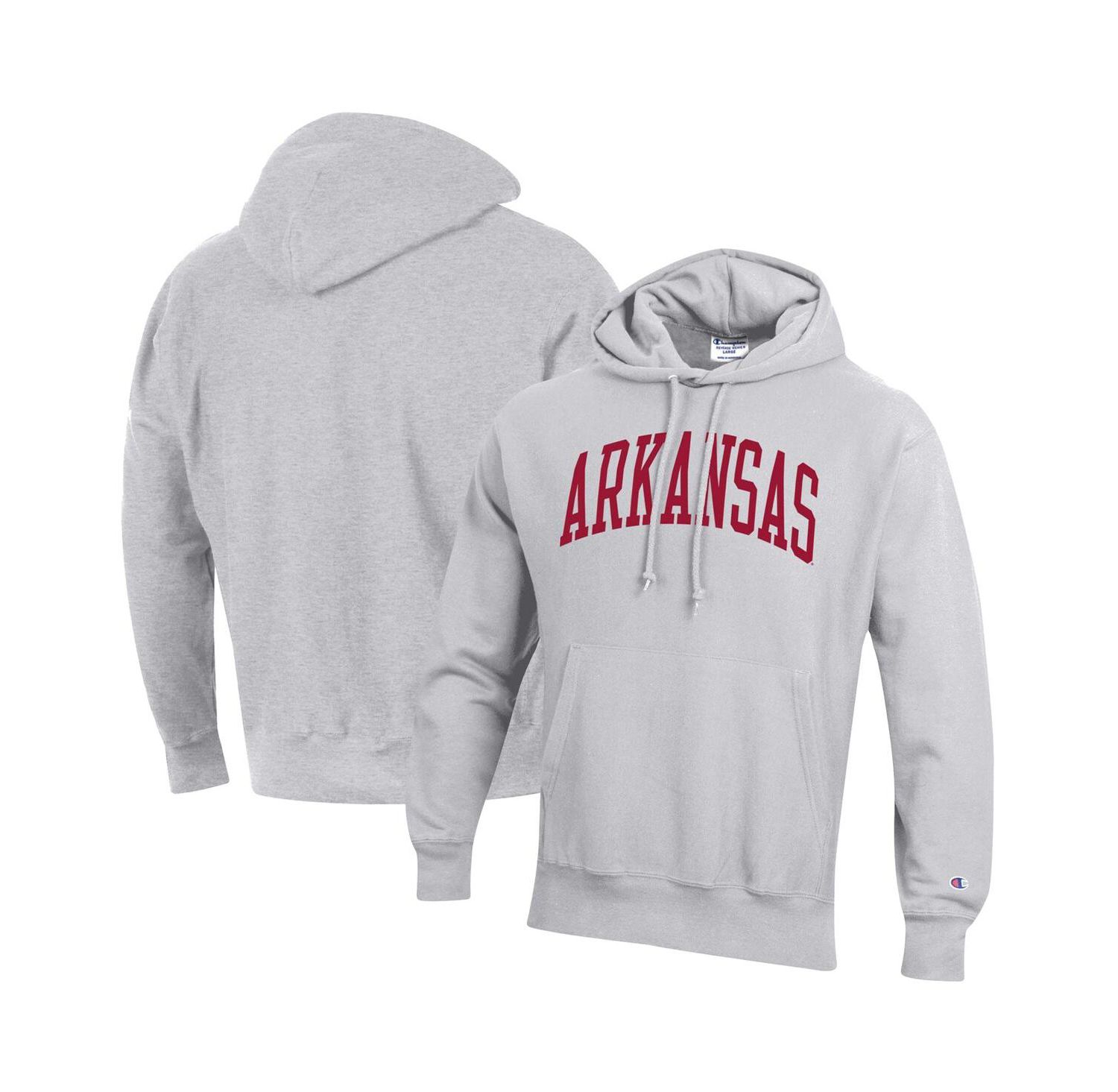 Men's Heathered Gray Arkansas Razorbacks Team Arch Reverse Weave Pullover Hoodie