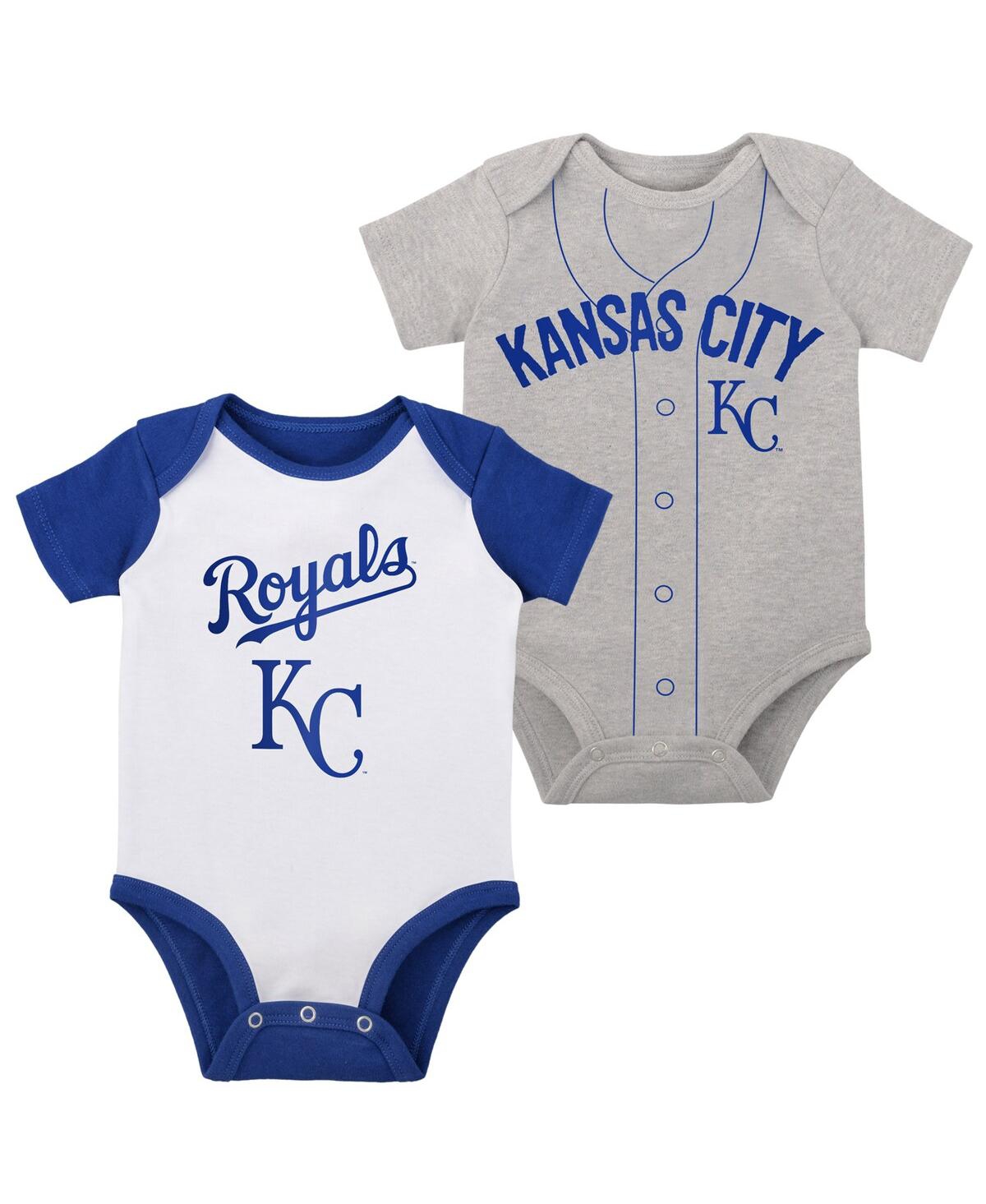 Shop Outerstuff Newborn And Infant Boys And Girls White, Heather Gray Kansas City Royals Little Slugger Two-pack Bod In White,heather Gray