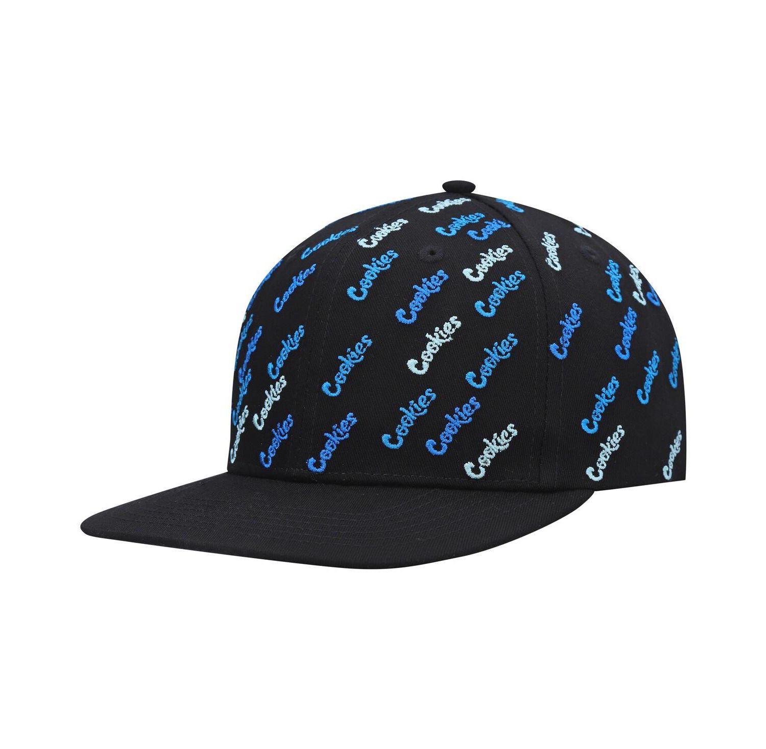Men's Black Triple Beam Allover Print Snapback Hat