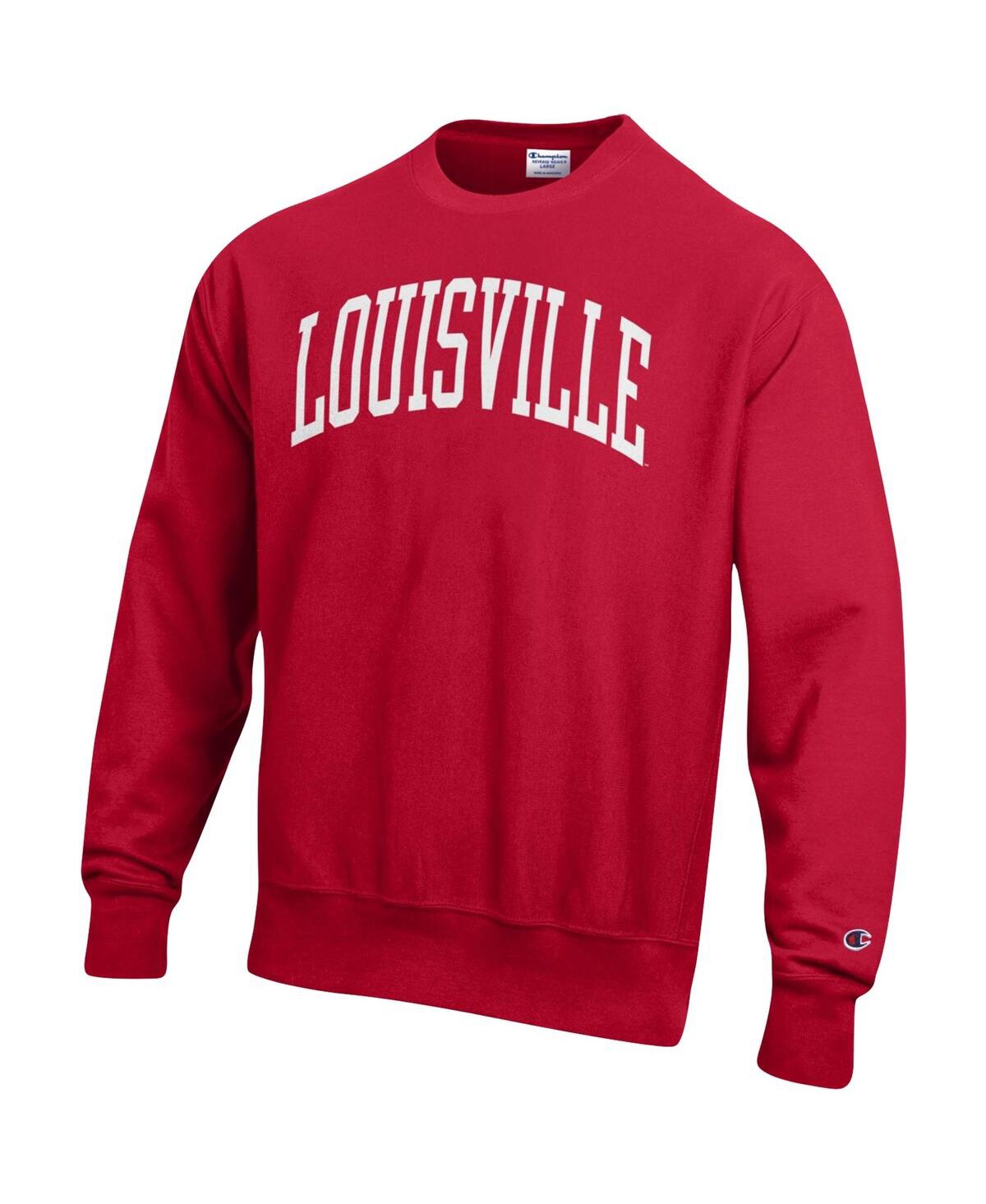 Shop Champion Men's  Red Louisville Cardinals Arch Reverse Weave Pullover Sweatshirt