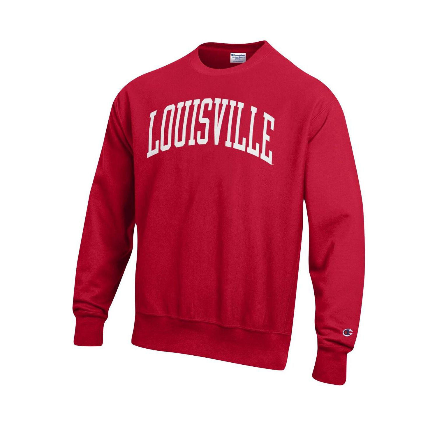 Men's Red Louisville Cardinals Arch Reverse Weave Pullover Sweatshirt