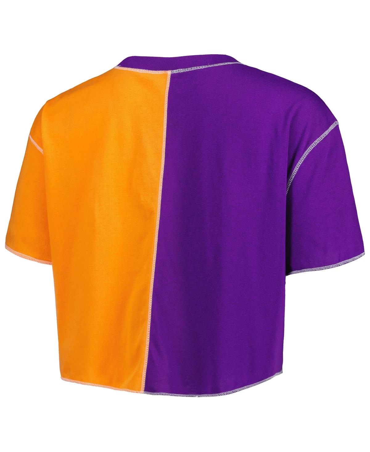 Shop Zoozatz Women's  Purple, Orange Clemson Tigers Colorblock Cropped T-shirt In Purple,orange