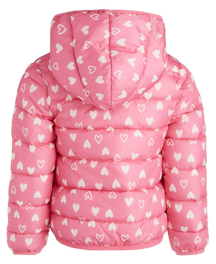 Babyhug Full Sleeves Hooded Padded Jacket Glitter Heart Print - Red