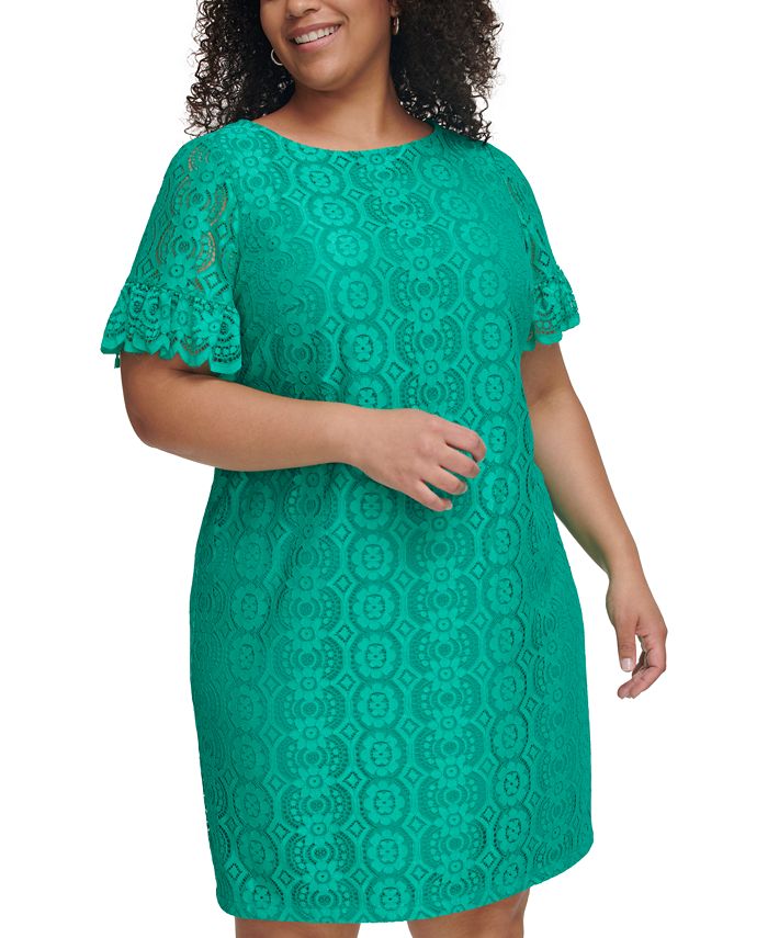 Jessica Howard Plus Size Lace Short-Sleeve Shift Dress - Macy's