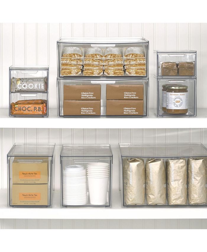 mDesign Stacking Plastic Storage Kitchen Bin with Pull-Out Drawers - 2 ...