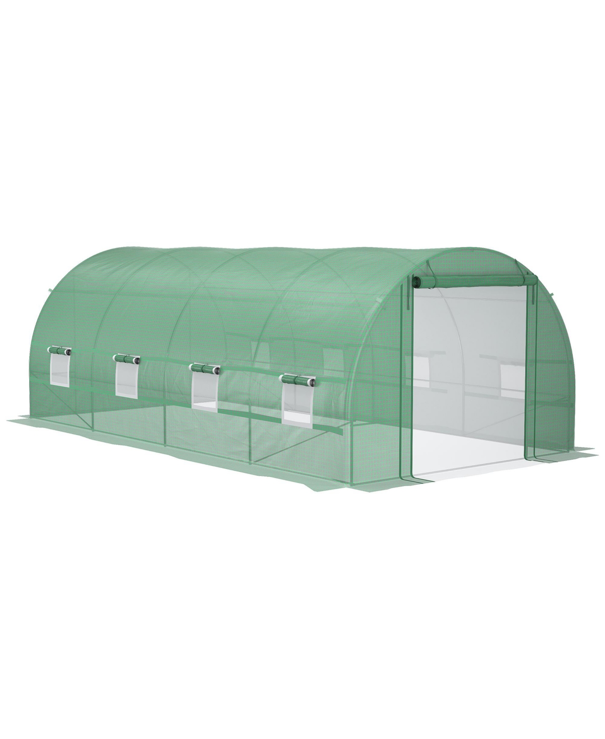 20' x 10' x 7' Walk-In Tunnel Greenhouse, Large Garden Hot House Kit with 8 Roll-up Windows & Roll Up Door, Steel Frame, Green - Green