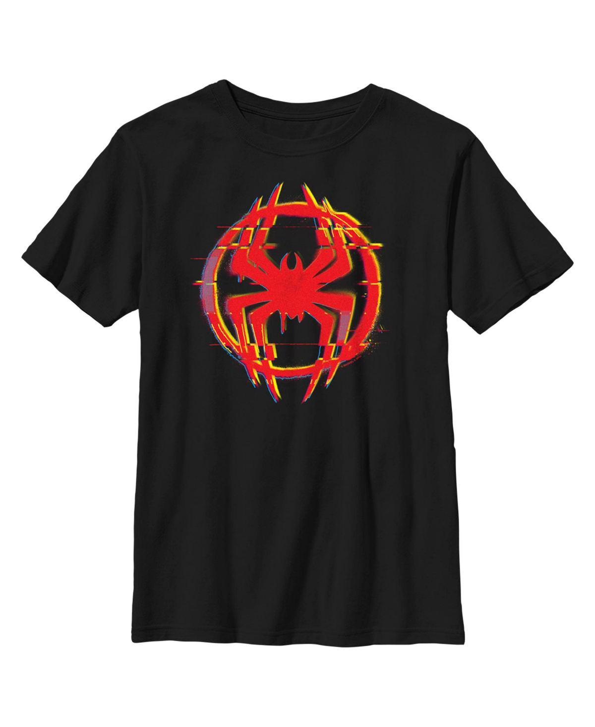 Boy's Marvel Spider-Man: Across the Spider-Verse Red Glitch Spider Logo Child T-Shirt - Black
