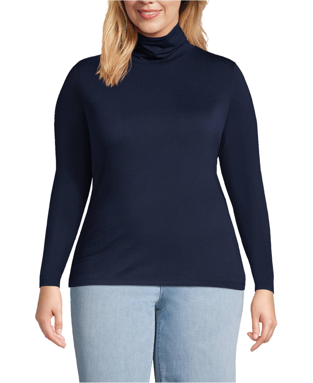 Lands End Plus Size Lightweight Jersey Skimming Long Sleeve Turtleneck Charcoal heather Smart Closet