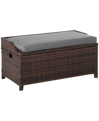 PE Rat Patio Storage Bench w/ Interior Waterproof Cloth Bag,