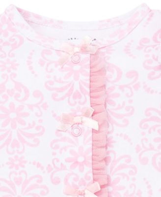 Baby Girls Damask Footed Coverall and Hat, 2 Piece Set